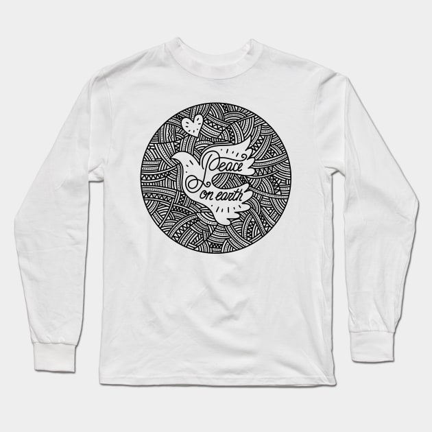 A hand-drawn dove, and the inscription "peace on earth". Long Sleeve T-Shirt by Reformer